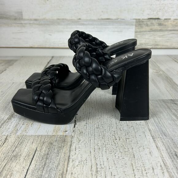 Ann Klein Alexander heeled black sandals womens sz 5 1/2 Faux leather slip on - Picture 3 of 9